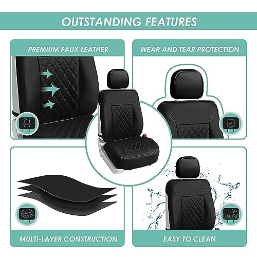 FH Group Deluxe Faux Leather Diamond Pattern Front Set Car Seat Cushions (Solid Black) with Gift - Universal Fit for Cars, Trucks, & SUVs - color: Black