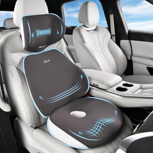 FLORICH Car Seat Cushion & Lumbar Support Pillow & Car Neck Pillow, Ergonomic Memory Foam Driving Seat Cushion for Back & Sciatica Pain Relief, Non-Slip Washable Cushion for Car, Driver, Office-Gray - color: Gray, size: 3 Peices