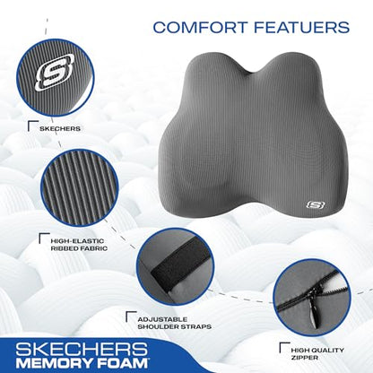 Skechers Memory Foam Lumbar Pillow,Lumbar Support Pillow for Office, Chair Lower Back Pain Relief Lumbar Pillow, Ergonomic Design Back Support Pillow for Office Chair, Car, Home, Travel,Gray