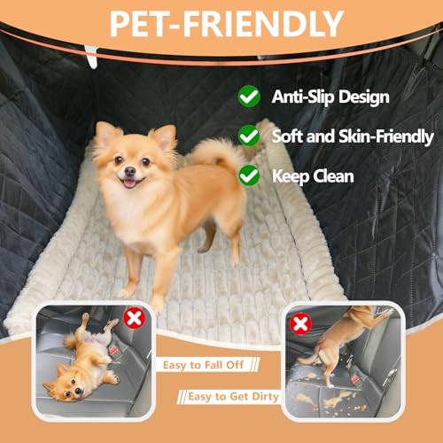 Dog Car Seat Cover 2 Piece Seat Waterproof Hammock and Brown Cover,Scratch Proof Nonslip Back Seat Pet Bed Mat for Travel Durable Soft Back Seat Covers for Cars Trucks and SUVs