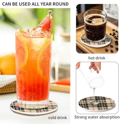 2 Pack Universal Ceramic Car Coasters，Ceramic Stone with A Finger Notch for Easy Removal of Car Cup Holder Coaster(Beautiful Plaid Tartan) - color: Beautiful Plaid Tartan