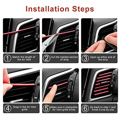 OBVIS 20 Pcs RED Car Vent Outlet Trim Strip Chrome PVC Car Air Conditioner Vent Outlet Decoration Decorating Strip Interior Accessories DIY