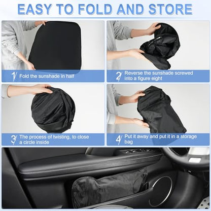SINGARO 300T Universal Car Windshield Sun Shade, Foldable Reflective for Windshield & Window Shades with Overlapping Design, Car Interior Accessories (57" L x 36.2" W) - size: Tesla Model 3
