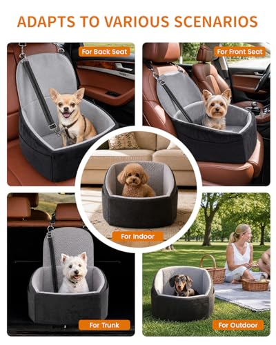 Dog Car Seat for Small Dogs, Dog Booster Seat with Extendable Backrest, Pet Car Seats up to 30 lbs, Washable Removable Cover Travel Bed with Storage Pockets and 2 Safety Leashes, Black&Grey - color: Black&Grey