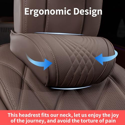 Car Headrest Memory Foam Neck Pillow for Driving with Leather Cover Soft Comfortable Seat Head Pillow Cushion for Most Cars SUV Sedan Home Office Brown (2PC)