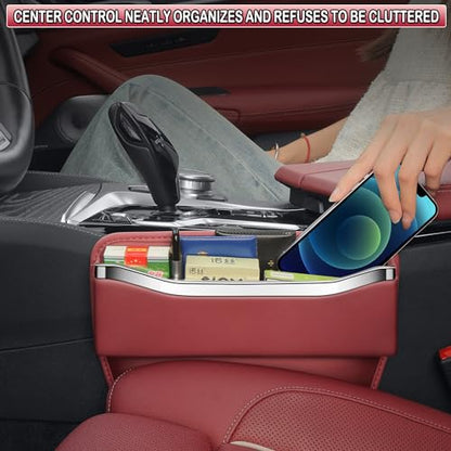 HOLDCY Car Seat Gap Filler Organizer - Leather Console Side Pocket Seat Storage - Stylish and Practical Car Accessories for Cars,SUV,Truck (Red - 1 Pack)
