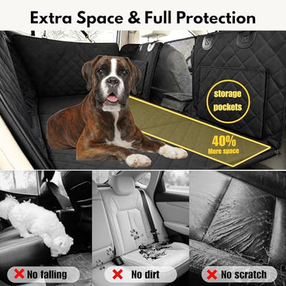 Dog Car Seat Cover for Back Seat with Hard Bottom, Waterproof Back Seat Extender, Upgraded Comfort Hammock, Anti-Scratch, Non-Slip, Easy to Clean, Supports up to 400lbs for Cars/SUVs/Small Truck