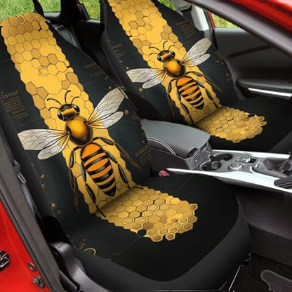 Bee Car Seat Cover for Front Seat Black Cushion Car Seat Protectors 2 Pcs Bucket Seat Covers Auto Accessories - color: Bee