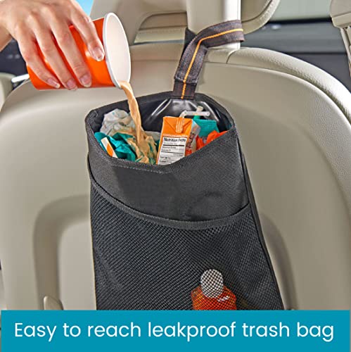 High Road Small Hanging Car Trash Bag with Waterproof Liner, Storage Pocket and Adjustable Strap - Hangs from Handles or Headrest Posts Without Taking Up Legroom - color: Black
