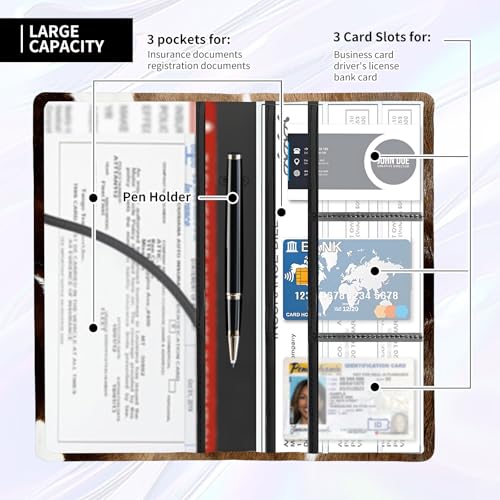 Leather Car Registration and Insurance Card Holder, Cute Car Accessories Vehicle Glove Box Car Organizer for Documents, Cards, License Cute Brown Cow Print - color: Cute Brown Cow Print