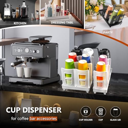 Paper Cup and Lid Holder, Disposable Coffee Cup Dispenser, 3-Slot Upright Paper Cup Dispenser for Coffee Stations, Kitchens, Bars, Restaurants, Lounges (White) - color: White, size: Large