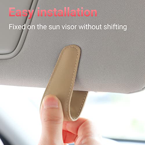 Sunglass Holder for Car Visor Sunglasses Clip Magnetic Leather Glasses Eyeglass Holder Interior Car Accessories for Woman Man - 2 Packs Beige - color: Beige