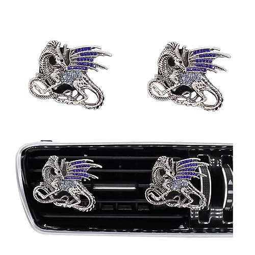 ORIESSE Bling Dragon Car Decor,2pcs Silver Blue Vintage Dragon Car Air Freshener Vent Clips,Refillable Diffuser - color: Silver