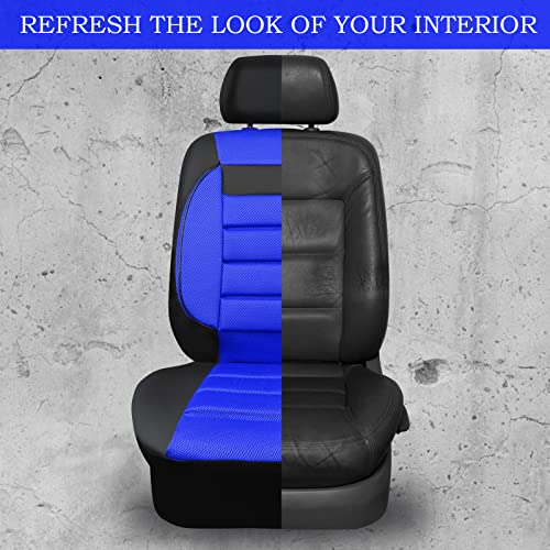 CAR PASS Leather 3D Foam Back Support Car Seat Covers Full Set Air Mesh Automotive Seat Covers, All Season Car Seat Cover Fit Automotive,SUV,Sedan,Van, Airbag Compatible Elegance(Black and Blue Royal) - color: Black and Blue