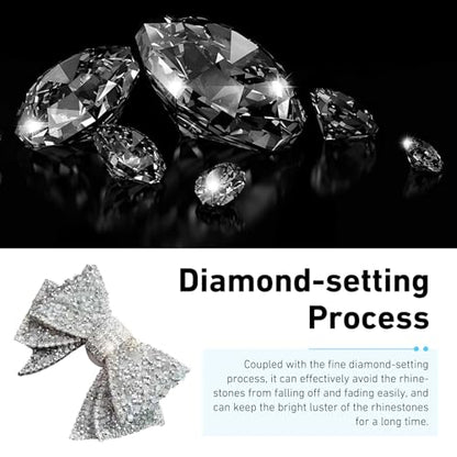 2 PCS Bling Bow Car Vent Clips, Crystal Rhinestone Air Conditioning Outlet Clip, Cute Car Interior Decorative Accessories, Universal Decor Charm Clips for Women Girls (Black & Silver)