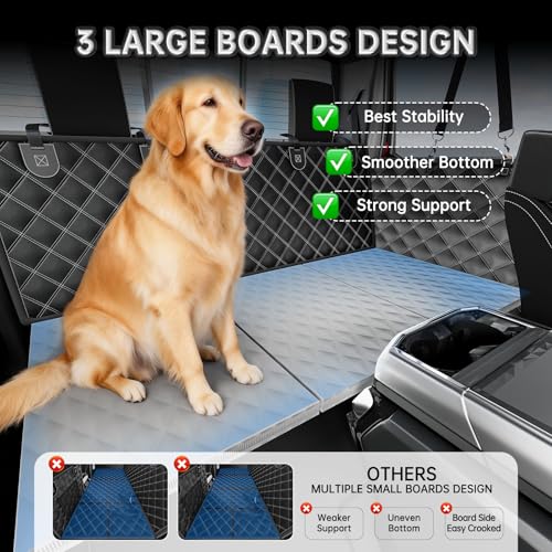 RYNVALE [2026 Upgraded] Hard Bottom Car Seat Cover for Dogs, 600lbs Heavy Duty Back Seat Extender, Waterproof Dog Car Hammock with Detachable Mat, Fits SUV & Trucks, 2-4 Large Dogs, Large - size: Large