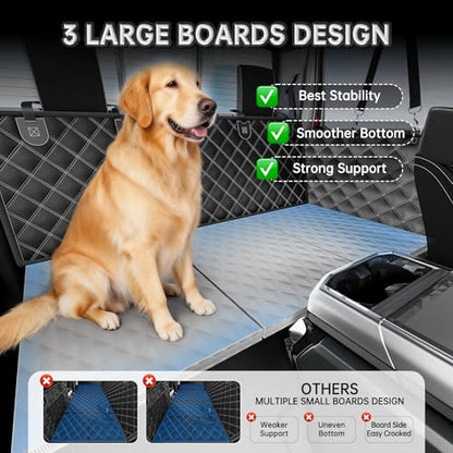 RYNVALE [2026 Upgraded] Hard Bottom Car Seat Cover for Dogs, 600lbs Heavy Duty Back Seat Extender, Waterproof Dog Car Hammock with Detachable Mat, Fits SUV & Trucks, 2-4 Large Dogs, Large - size: Large