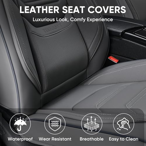 TIEHESYT Gray Car Seat Covers Full Set, Breathable Leather Automotive Front and Rear Seat Covers & Headrest for Reduce the Driving Fatigue, Compatible with Most Vehicles, Cars - color: Graceful Gray, size: Front Pair and Rear