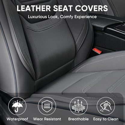 TIEHESYT Gray Car Seat Covers Full Set, Breathable Leather Automotive Front and Rear Seat Covers & Headrest for Reduce the Driving Fatigue, Compatible with Most Vehicles, Cars - color: Graceful Gray, size: Front Pair and Rear