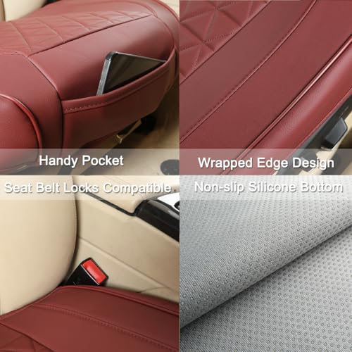 Black Panther 1 Pair Luxury Faux Leather Car Seat Covers Front Bottom Seat Cushion Covers, Anti-Slip and Wrap Around The Bottom, Fit 95% of Vehicles - Burgundy - color: Front Pair Burgundy