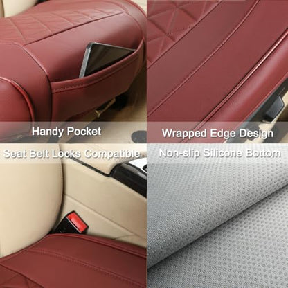 Black Panther 1 Pair Luxury Faux Leather Car Seat Covers Front Bottom Seat Cushion Covers, Anti-Slip and Wrap Around The Bottom, Fit 95% of Vehicles - Burgundy - color: Front Pair Burgundy