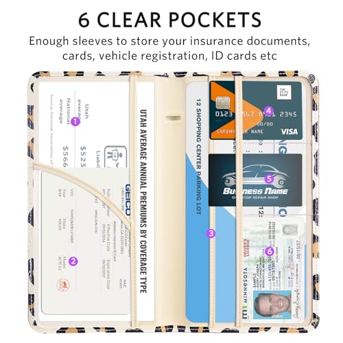 CoBak Car Registration and Insurance Holder - Vehicle Glove Box Car Organizer,Auto Truck Comparment Accessories Case with Magnetic Closure for Driver License,Cards - color: L-Leopard Brown