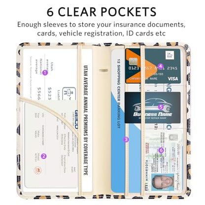 CoBak Car Registration and Insurance Holder - Vehicle Glove Box Car Organizer,Auto Truck Comparment Accessories Case with Magnetic Closure for Driver License,Cards - color: L-Leopard Brown