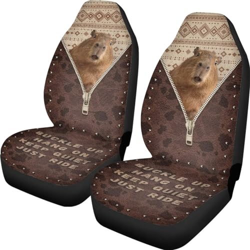 2 Pieces Car Front Seat Covers Aztec Capybara Print Auto Seat Protector for Cars Front Seats High Back Seats Cover for SUV, Universal Fits, Brown - color: Brown - Aztec Capybara