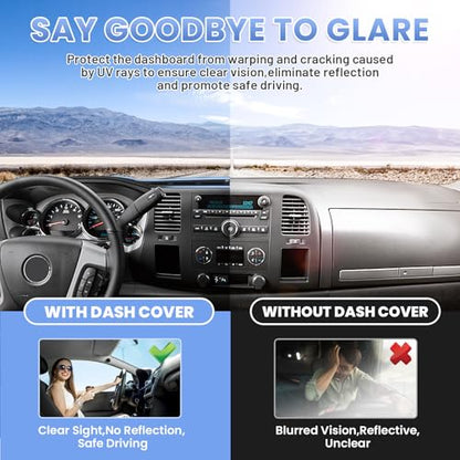 Upgraded Black Dash Cover for 2007-2013 Chevy Silverado Accessories,Custom Fit Silverado Dashboard Cover Mat Anti-Glare UV Protector Non-Slip for Silverado WT/LS/LT - size: 07-13 Silverado Dash Cover(Black)