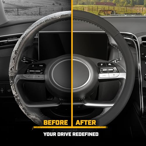 Cat® EasyWrap Faux Black Leather Steering Wheel Cover, Self Wrapping Car Steering Wheel Cover for Auto Truck Van SUV - Standard 14.5" - 15 Inches - color: Black EasyWrap, size: Standard (14.5-15")