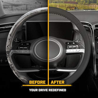 Cat® EasyWrap Faux Black Leather Steering Wheel Cover, Self Wrapping Car Steering Wheel Cover for Auto Truck Van SUV - Standard 14.5" - 15 Inches - color: Black EasyWrap, size: Standard (14.5-15")