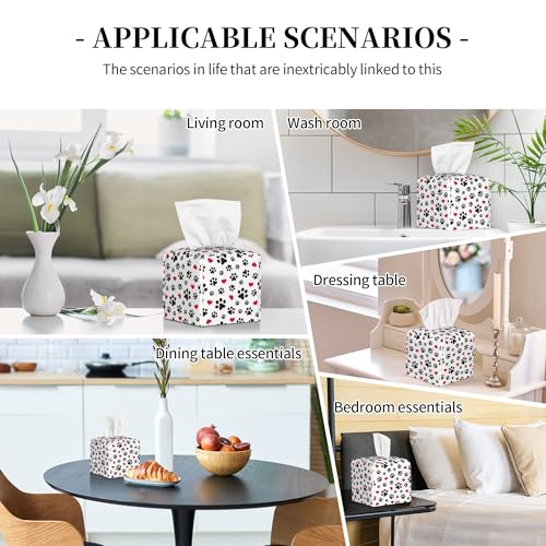 Dog Paw Cat Paw Heart Love Tissue Box Cover Square, Animal Puppy Footprints Tissue Box Holder Waterproof Leather Facial Paper Organizer Dispenser for Bathroom Home Car Nightstand Vanity Desk - color: Color-18