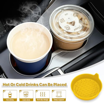 SINGARO Car Cup Holder Coaster, Silicone Cup Holder Insert, Universal Non-Slip Cup Holders, Car Accessories Interior for Women and Man 4 Pack Yellow - color: Yellow