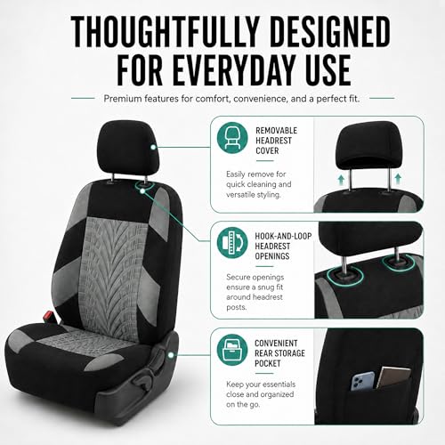 FH Group Full Set Travel Master Car Seat Covers, Airbag and Split Rear Car Seat Cover Universal Fit Interior Accessories for Cars Trucks SUV, Automotive Seat Covers, Gray - color: Gray, style: Full Set