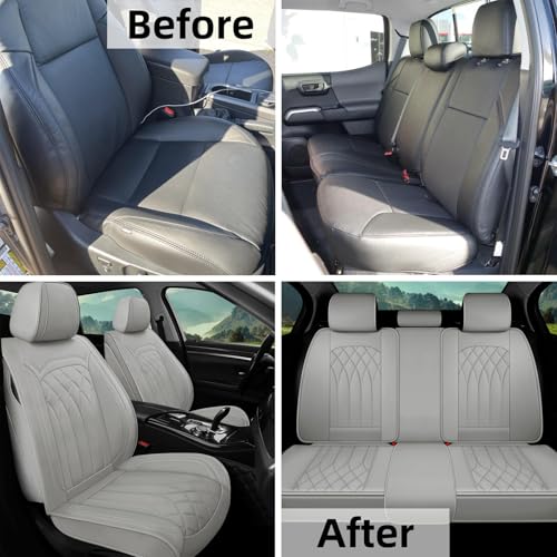 Car Seat Covers Full Set, 5 Seat Covers for Cars, Car Seat Protector Waterproof, Luxury Leather Car Seat Cushion, Car Seat Covers Front Seats and Back Fit for Most Cars (Gray, Full Set) - color: Gray