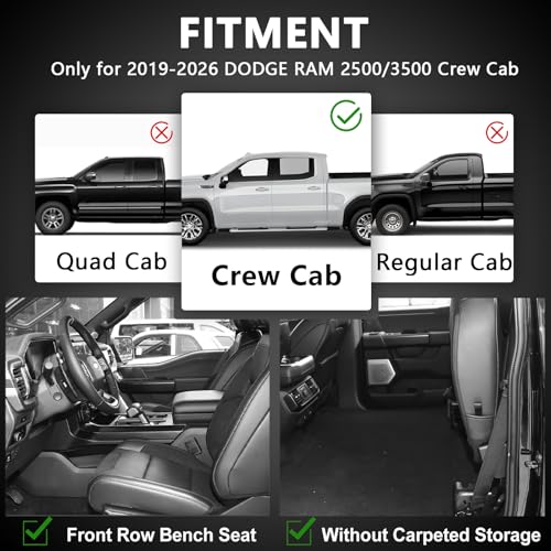 All Weather Floor Mat for 2019-2026 Dodge Ram 2500 3500 Crew Cab, TPE Car Mat Full Set Front & Rear 3PCS,Custom Fit Dodge Floor Mats - Anti-Slip Waterproof Odorless Easy Clean - Black - size: Dodge Ram, style: 19-26 2500/3500 Crew Cab