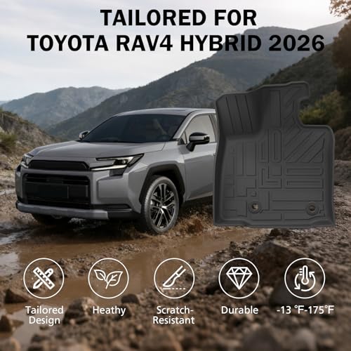 All Weather Floor Mats & Cargo Liner Set for Toyota RAV4 Hybrid 2026(Not for Limited with Subwoofer), TPE Custom Fit Floor Liners with Cargo Mat & Backrest Cover, Full Coverage Interior Protection - size: for rav4 2026+