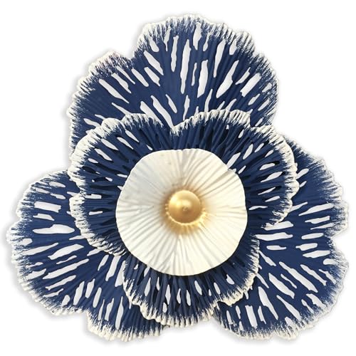 10" Metal Flower Wall Art Decor, Rustic Modern Floral Sculpture, Distressed Iron Wall Hanging Home Decoration Accent Artworks for Indoor Kitchen Bedroom Living Office Outdoor Garden Patio (36D-Blue) - color: 36D-Blue