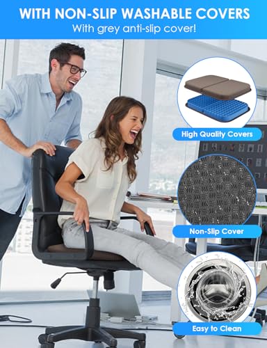 Gel Seat Cushion Portable Massage Travel Cushions, 14.5" x 10.5" Thick Foldable Seat Cushion for Car Office Chair Wheelchair Hip, Coccyx, Sciatica, Pressure Sores Tailbone Pain Relief - size: M-Brown