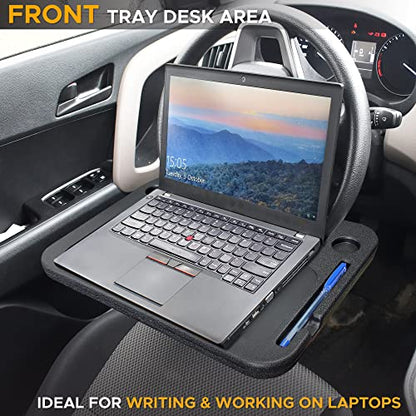 EcoNour 2 in 1 Car Steering Wheel Desk | Tray for Laptop Car Mount with Pen Holder | Desk Console for Car | Food Tray for Eating with Drinks Holder | Multipurpose Travel Car Accessories - size: Medium-Black