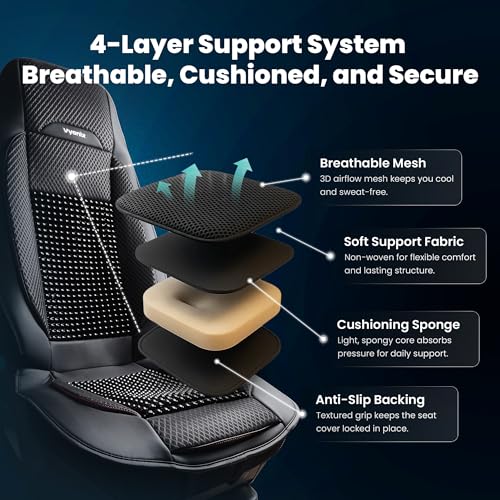 Semi Truck Beaded Seat Covers (Black, 1-Pack), Cooling Car Seat Cushion for Back Support, Anti-Sweat Truck Seat Covers, Universal Fit for Volvo, Kenworth, Freightliner