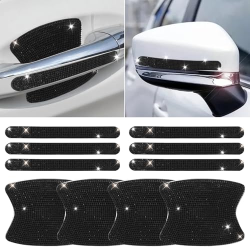 10 PCS Bling Car Door Handle Protector, Shiny Crystal Rhinestone Anti-Scratch Universal Cars Door Handle Protective Cover, Glitter Automotive Exterior Accessories for Women (Black) - color: Black