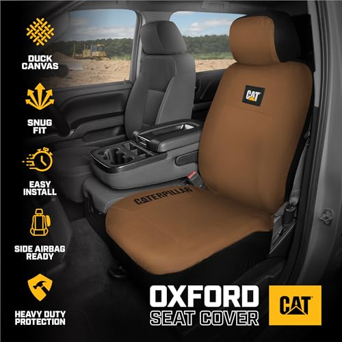 CAT DuraDrive Car Front Seat Cover – (1) pc, Beige Oxford, Heavy Duty Protection, Semi-Universal Fit – Durable Water-Resistant Auto Seat Protector for Truck, SUV, Sedan – Easy Install & Washable - color: Beige 1 Front