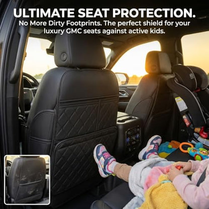 Seat Back Protector for 2021-2025 Cadillac Escalade, GMC Yukon, Chevy Tahoe & Suburban, PU Leather Kick Mats Backseat Protector with Organizer Pocket, Waterproof Rear Seat Cover - 2PCS