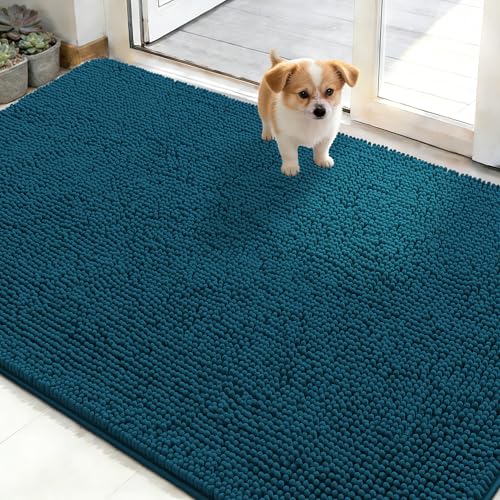 OLANLY Dog Door Mat for Muddy Paws 48x30, Absorbs Moisture and Dirt, Absorbent Non-Slip Washable Doormat, Quick Dry Chenille Mud Mat, Entry Indoor Entryway Carpet for Inside Floor, Atlantic Blue - color: Atlantic Blue, size: 48" X 30"