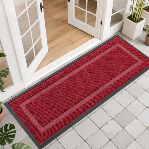 OLANLY Front Door Mat Indoor Outdoor Entrance, Waterproof All-Season, All-Weather Doormat, Sturdy Natural Rubber, Fade Resistant, Low Profile, Easy Clean Patio Porch Entryway Mat, 47x17, Wine Red - color: Wine Red, size: 47" x 17"