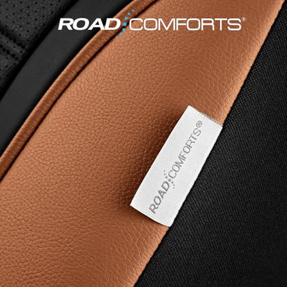Road Comforts Leather Seat Covers, Breathable Car Seat Covers Full Set for Men,Airbag Compatible, Automotive Seat Covers Set Universal Fit Most Cars,Vans,Truck,SUV - color: Brown Full Set