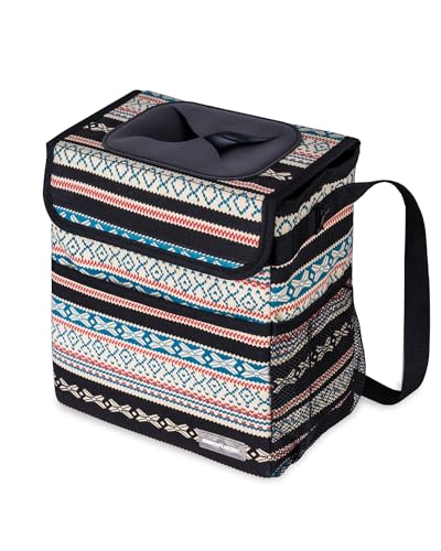 SIBOFUEGO Car Garbage Can Cute - Leak-Proof Car Trash Can with Lid and Storage Pockets, Car Trash Bin for Men and Women, Boho Aztec Essentials: Must-Have Car Interior Accessories (Beige Aztec Motif)
