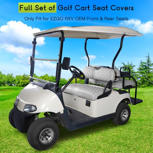 Golf Cart Seat Covers Full Set Front & Rear Kit for EZGO RXV OEM, Premium Vinyl Leather Replacement Cushion Covers, No Tools Needed & Easy to Clean (Grey) - color: Gray, size: Fit EZGO RXV OEM Seat