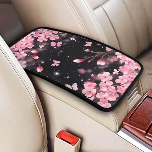Universal Car Center Console Cushion Pad, Pink Cherry Blossoms Soft Waterproof Car Center Console Cover Auto Armrest Seat Box Cover Protector for Most Vehicle SUV Truck Car - color: Pink Cherry Blossoms